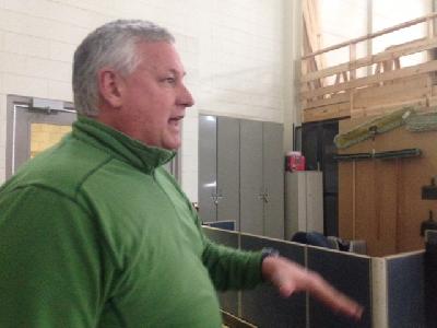 Jim Lynch, assistant dean at LCC's West Campus gives a tour of the construction lab