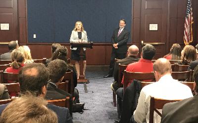 Michigan Credit Union League & Affiliates EVP/COO Patty Corkery with Senator Gary Peters speaking during the 2019 MCUL Hike the Hill. Michigan Credit Union League & Affiliates EVP/COO Patty Corkery with Senator Gary Peters speaking during the 2019 MCUL Hike the Hill.